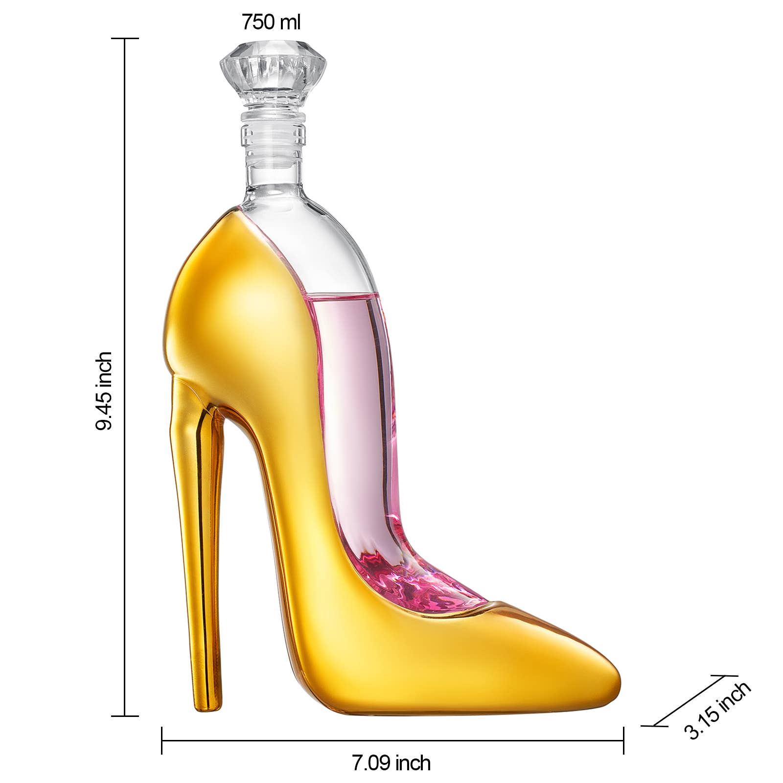 The Wine Savant /  Khen Glassware - Wholesale Decanter - Gold Heel Stiletto High Heels Shape Decanter | 750 mL2