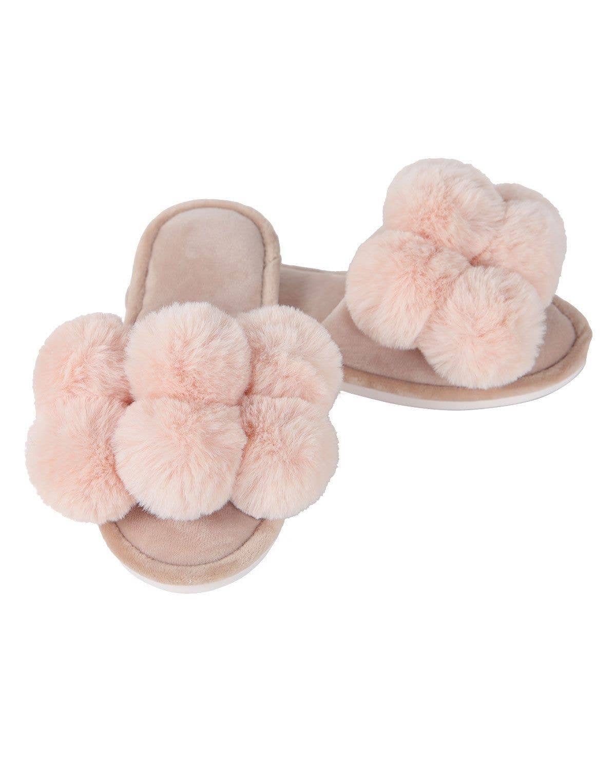 Infinity Classics International Inc. - Vente Chaussons – femme - Pantoufles en peluche MeMoi Luxe Pompon à bout ouvert4