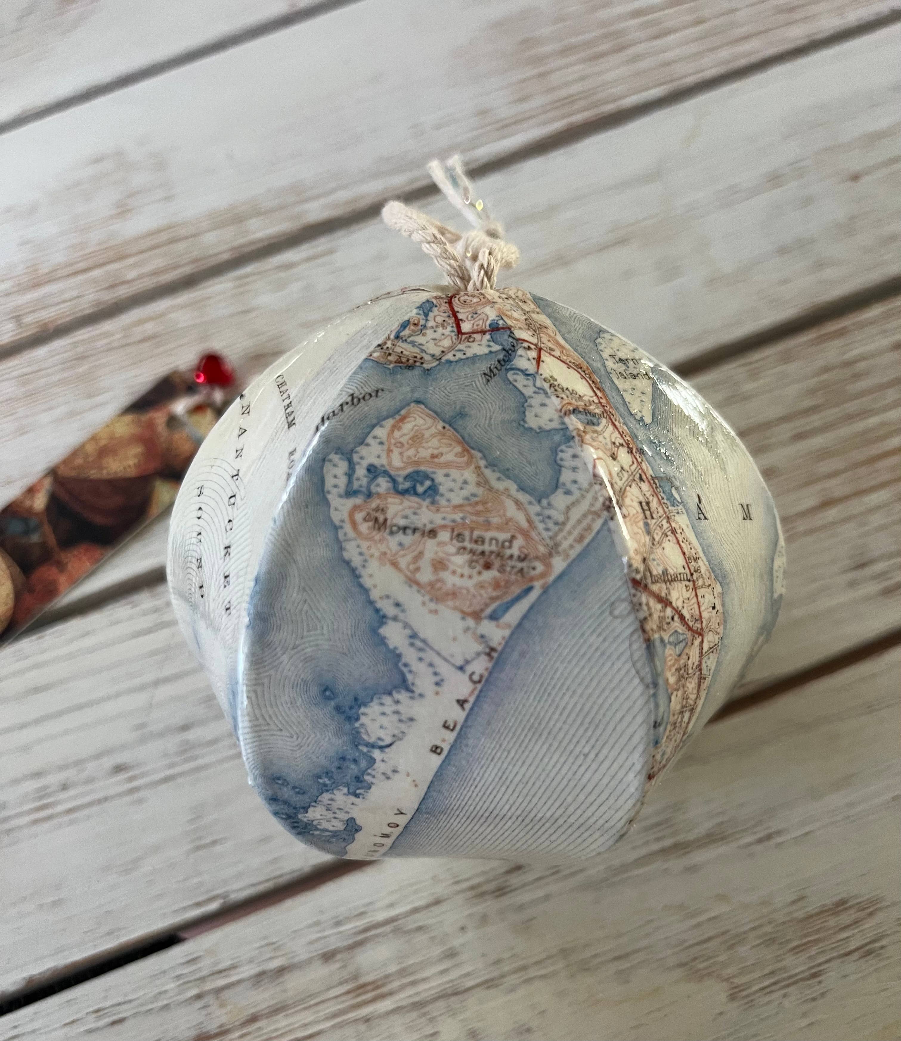 Domesticadence - Wholesale Ornament Set - 12 Upcycled Chatham, MA Cape Cod Map Ornaments1
