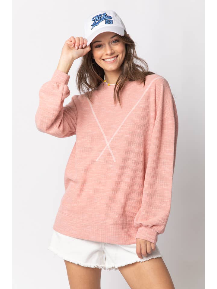 VERY J - Wholesale Knit Top - Women's - NT10897-Ribbed Knit V Stitch Top
