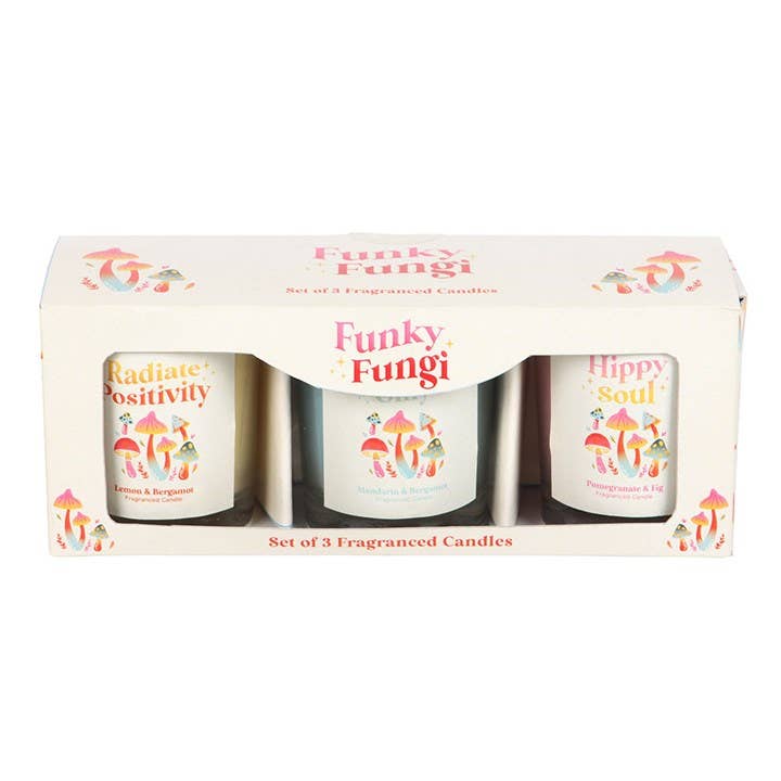 Something Different Wholesale – wholesale Jar/filled candle – Set of 3 Funky Fungi Mushroom Votive Candles1