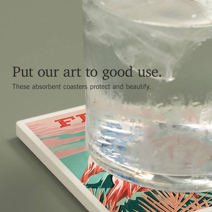 Lantern Press - Wholesale Coasters - CERAMIC COASTER Florida, Vintage Print Press, Flamingo3