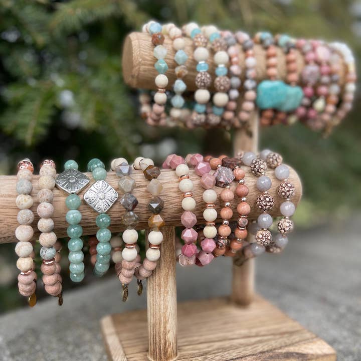 Drops of Wellness Goods - Venta al por mayor Pulseras de aromaterapia - Pulsera difusora de aceites esenciales, piedra natural, peonía dulce