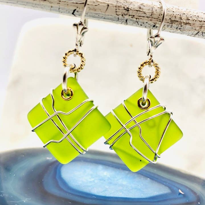 Diamond Seaglass Earrings for wholesale by Howling Dog Artisan Jewellery