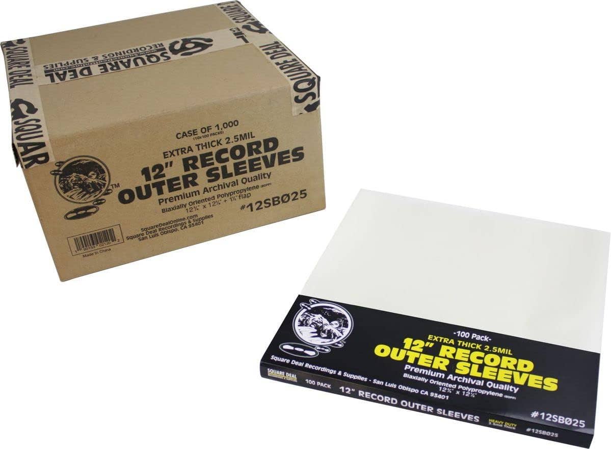 Square Deal Recordings & Supplies - Wholesale Music Accessory - 12" Vinyl LP Record Outer Sleeves 2.5 mil THICK CLEAR BOPP12