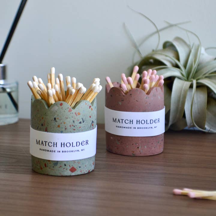 LindaMakess - Wholesale Match Holder - Zero Waste Terrazzo Scallop Match Pot with Match Striker5