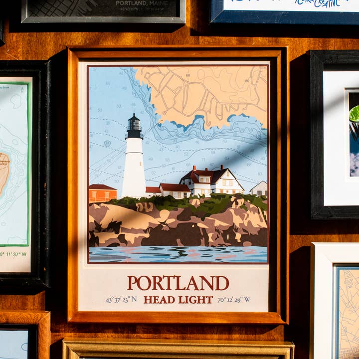 Portland Head Lighthouse Maine Nautical Map Art 11x14 Print for wholesale by Abby Clark Creative