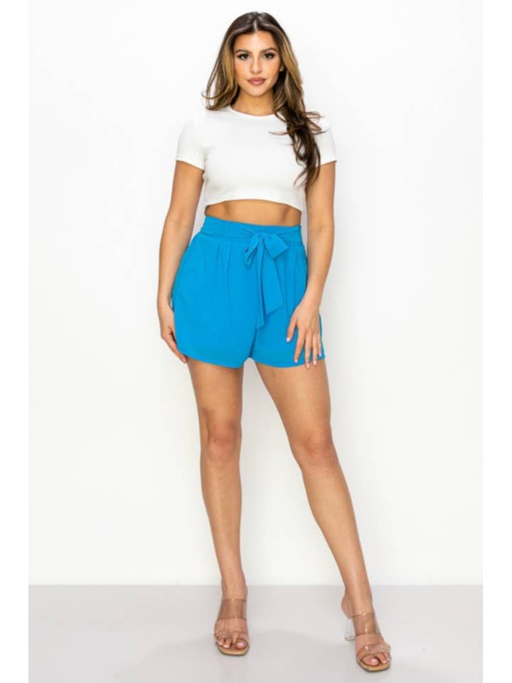 2561-Chiffon High Rise Tie Front Smocking Back Waist Short for wholesale by JBLA FASHION