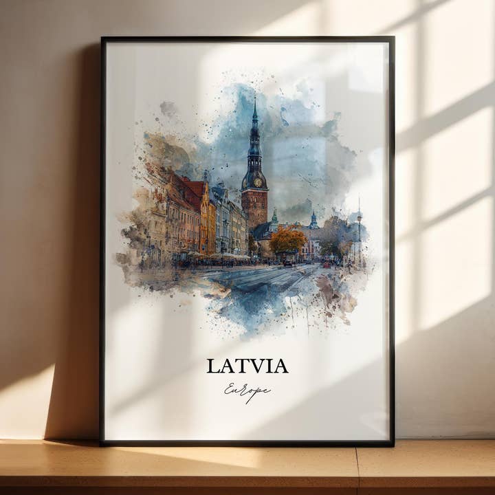 Letland Vægkunst, Letland Print, Letland Akvarel Kunst, Letland Landegave, Rejseprint, Rejseplakat, Indflytningsgave for engroshandel hos Premium Travel Art