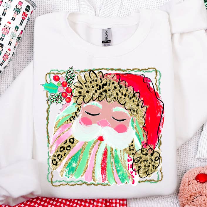 4Twenty4 Printed Apparel - Wholesale Graphic Sweatshirt - Women's - Leopard Luxe Santa Sweatshirt0