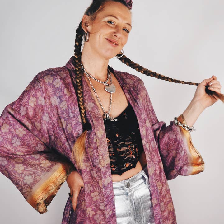 Vagabond Ibiza - Wholesale Kimono - Women's - The Kardash Kimono Long – Up-cycled Vintage Sari Kimono 10
