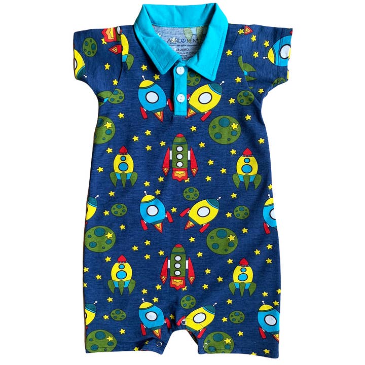 AnnLoren Spaceship shorts Collar Baby Boys Romper Jumpsuit for wholesale by AnnLoren