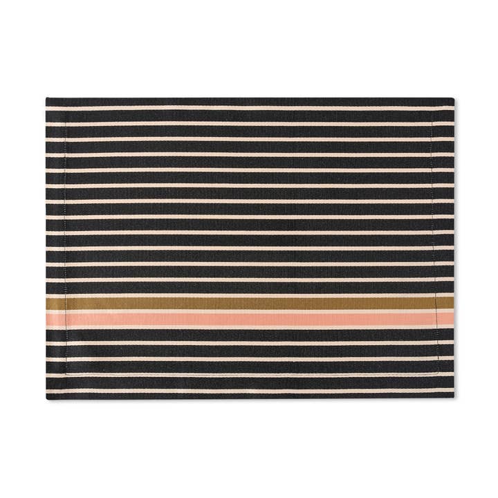 Kutnu Multi-Stripe Placemat, Set of 4, (Black/Coral) for wholesale by KUTNİA