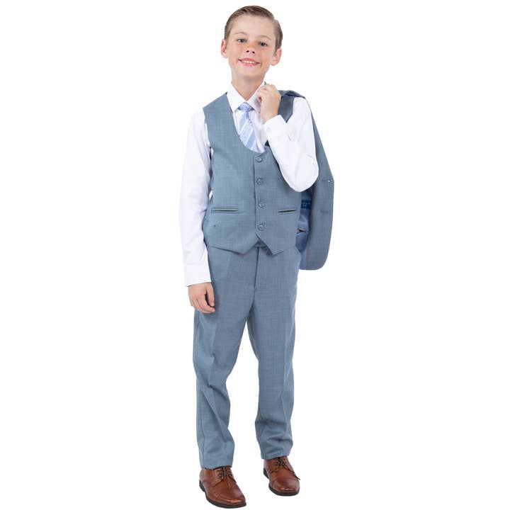 Suits America - Wholesale Suit Set - Kids - Perry Ellis Sharkskin 5pc Boys Suit, Slate Blue