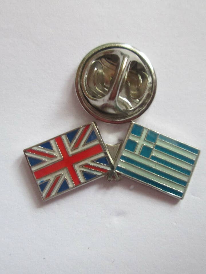 Anstecknadel aus emailliertem Metall, Griechenland und Großbritannien für den Großhandel von jungle brands ltd