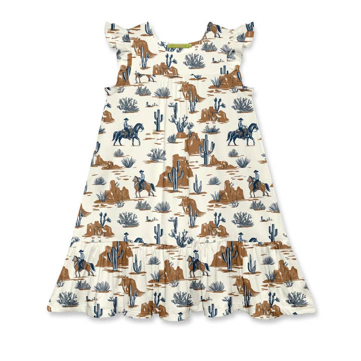 Kids Cream Western Frontier Square-Neck Dress for wholesale by Millie Loves Lily