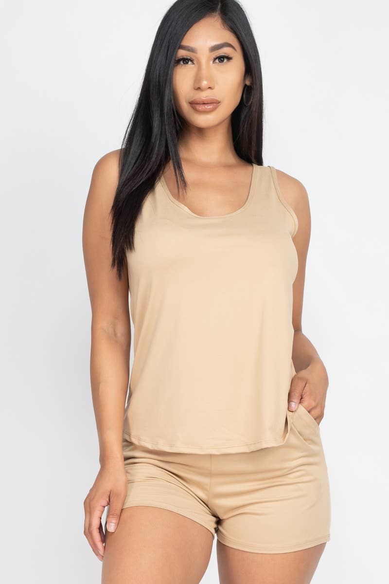 CAPELLA APPAREL – Großhandel Loungewear-Set – Damen – Bequeles Trägershirt & Shorts Set11