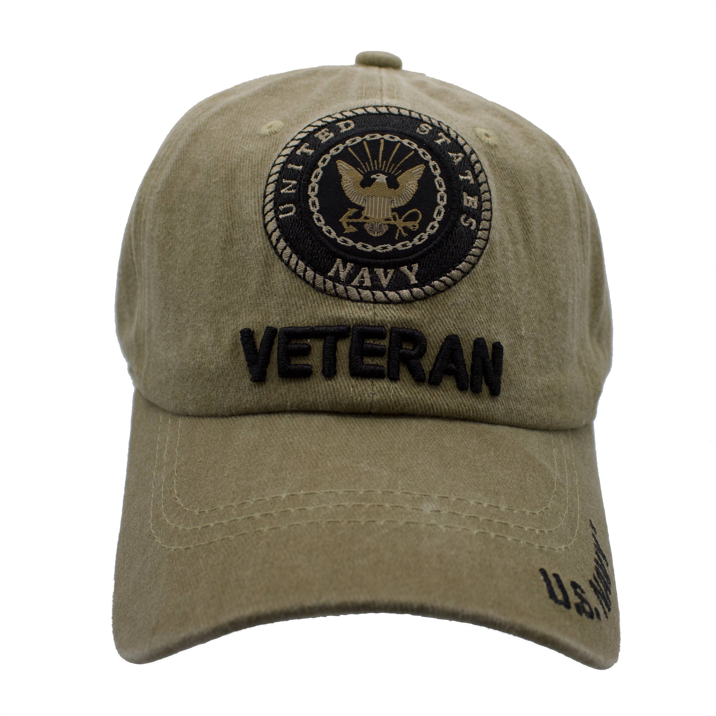 Khaki Navy Emblem Veteran Stone Washed Cap for wholesale on Faire1
