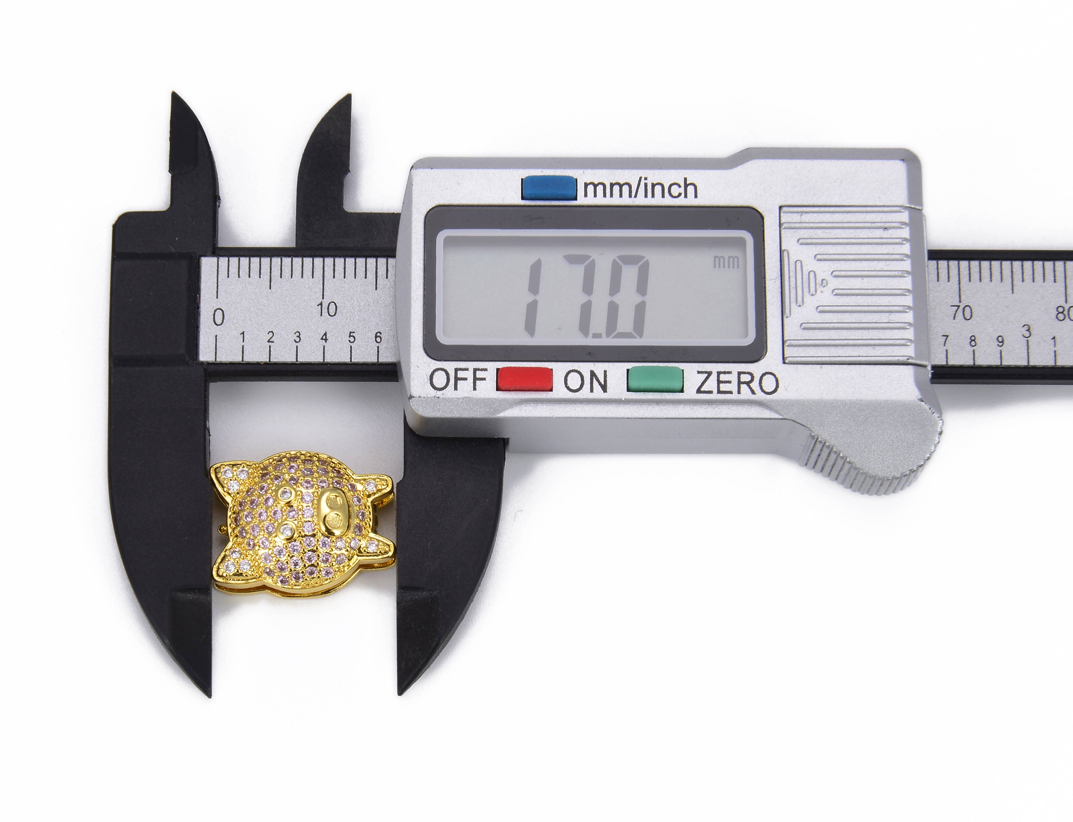 findings4uGem – wholesale Individual charm/pendant – Pig Slider Bead Charm in Gold Filled CZ Micro Pave, BD0015