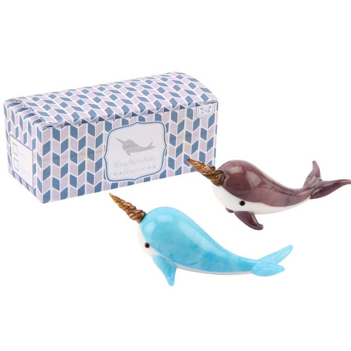 CGB Giftware - Venta al por mayor Figura decorativa - 2 Narwhale de cristal surtidos1