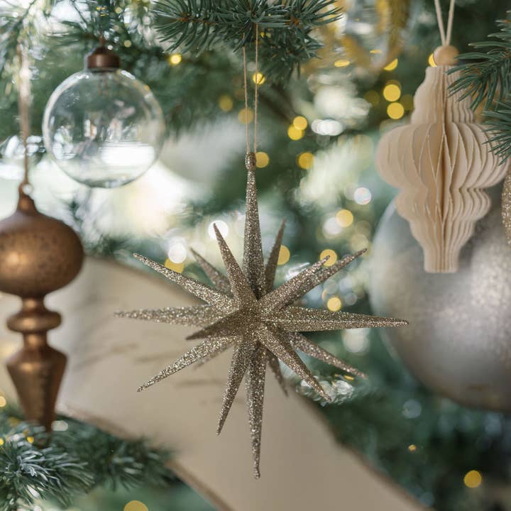 CG Hunter - Wholesale Ornament - 6" Gold Glitter Starburst Ornament - Set of 4