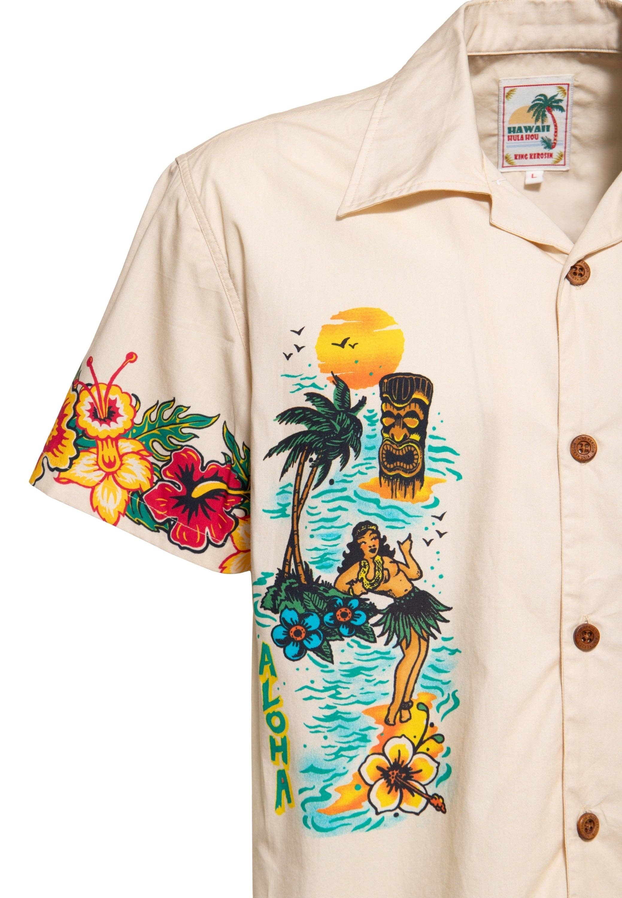 ecru Hawaiian organic cotton shirt “Honolulu Hawaii” for wholesale on Faire7