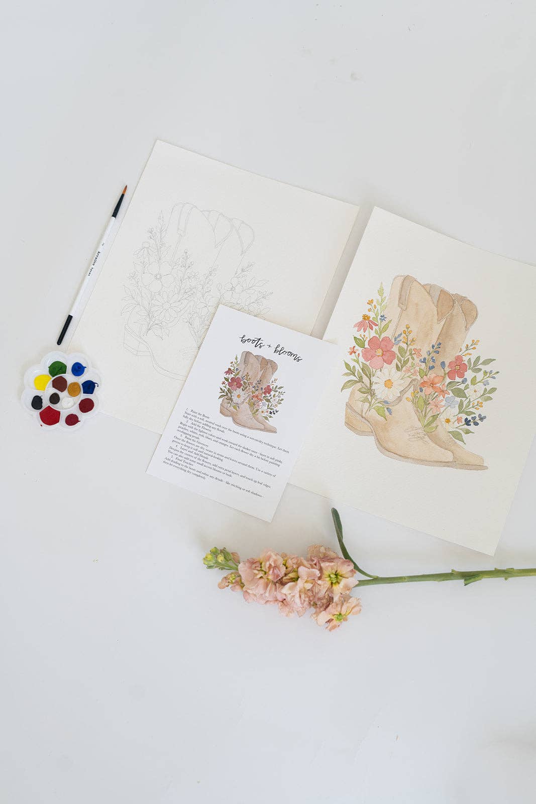 Bailey Rae Studio - Wholesale DIY Craft Kit - boots & blooms - watercolor kit3