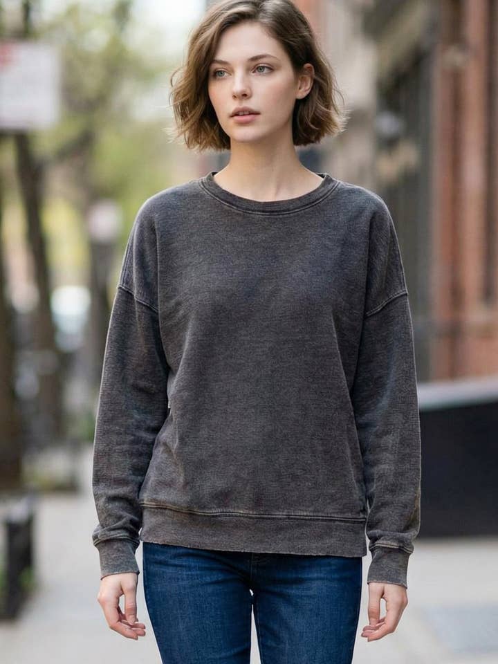 42POPS - Wholesale Sweatshirt - Women's - Washed French Terry Pullover Sweatshirts0