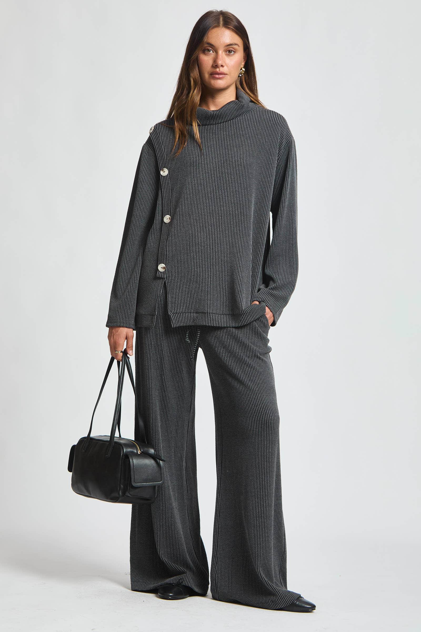 Dear Scarlett – Conjuntos Casual - Mulher por atacado – Conjunto de 2 Peças com Gola Alta Canelada TRVSET-LAVISH1