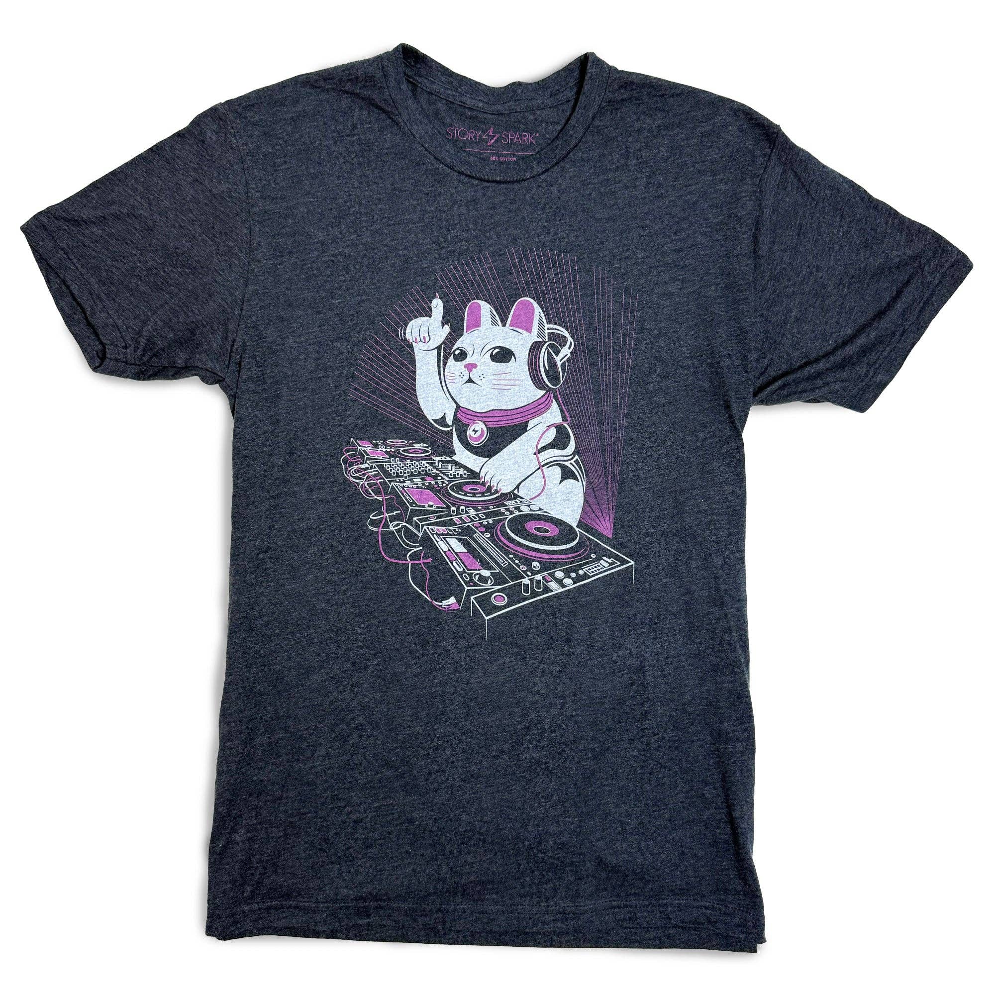 STORY SPARK - Wholesale Screen Printed T-Shirt - Unisex - LUCKY MIX - DJ Lucky Cat Graphic T-shirt2