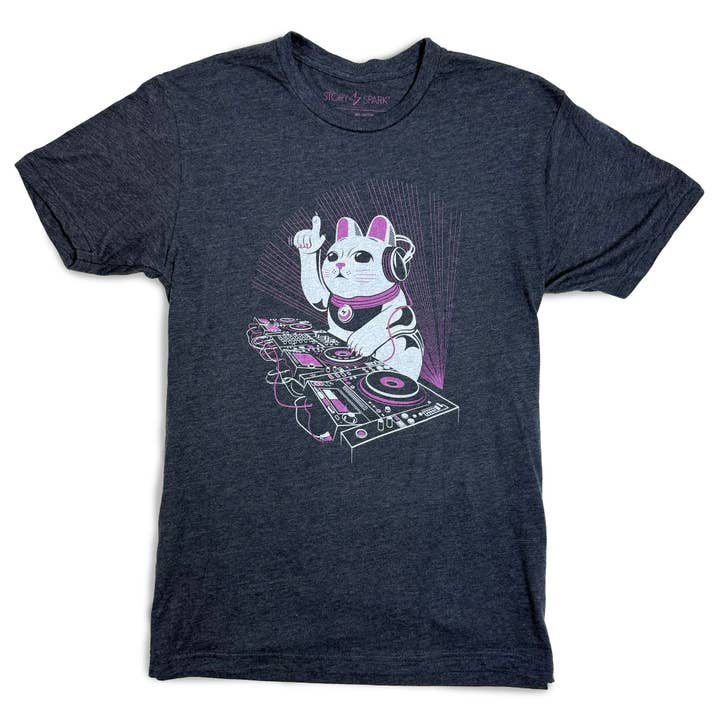 STORY SPARK - Wholesale Screen Printed T-Shirt - Unisex - LUCKY MIX - DJ Lucky Cat Graphic T-shirt2