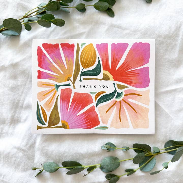 Set of 8 Hand Illustrated Lush Botanical Thank You Cards, Ivory for wholesale by Dear Wild