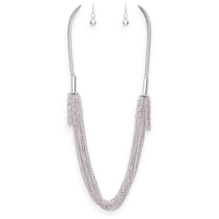 Rhodium Zillion Fine Chain Long Necklace Set for wholesale on Faire