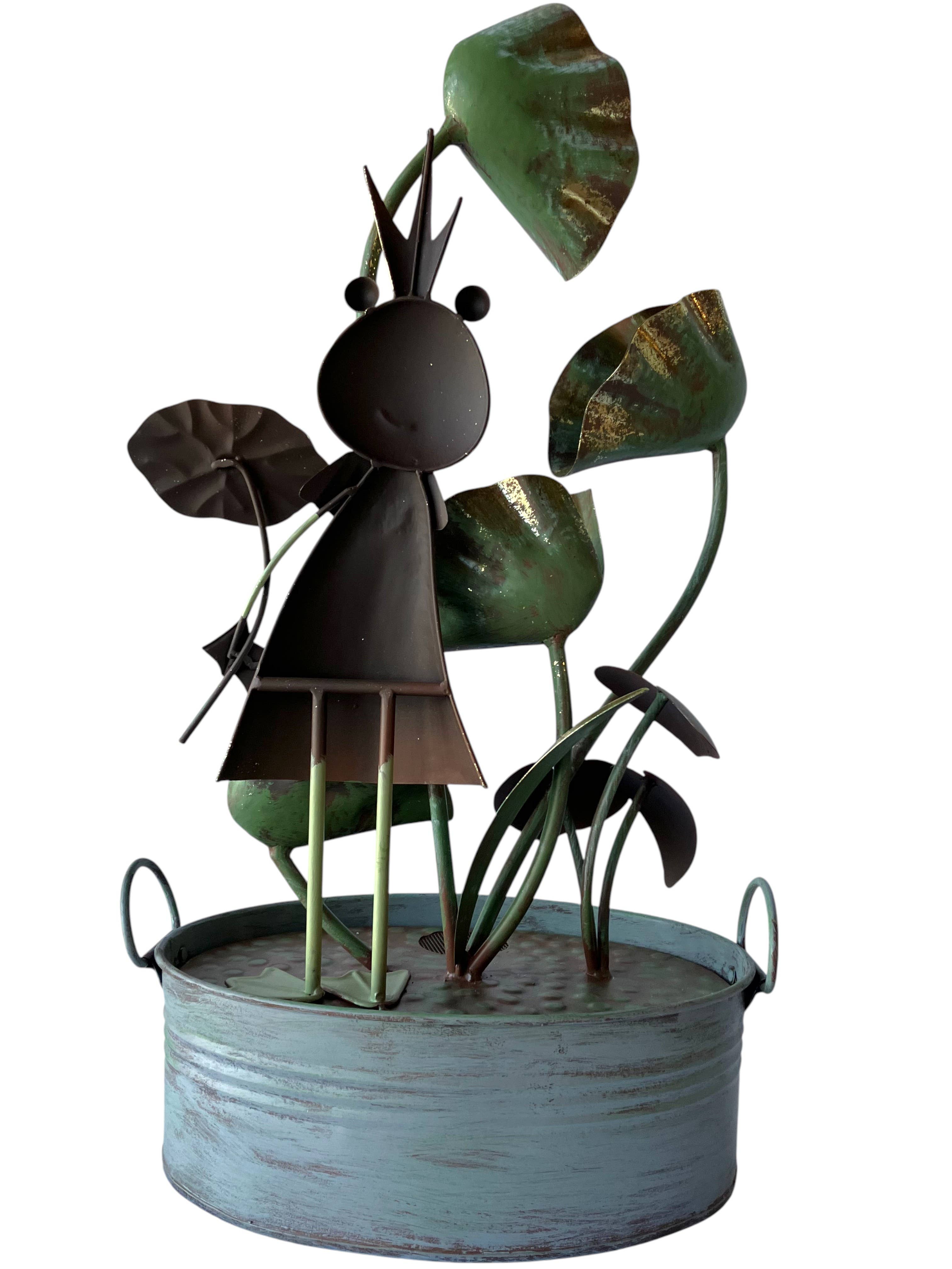 Continental Art Center - Wholesale Outdoor Ornament/Decor - Metal Frog on Leaves Bucket Fountain1