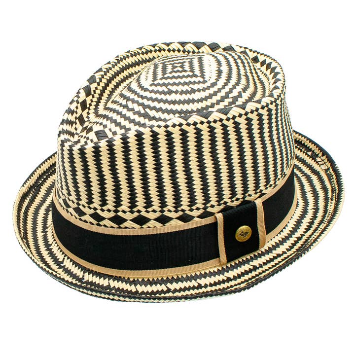 Mazatlan Toyo Straw Tear Drop Crown Band Pin Fedora Hat for wholesale by Peter Grimm