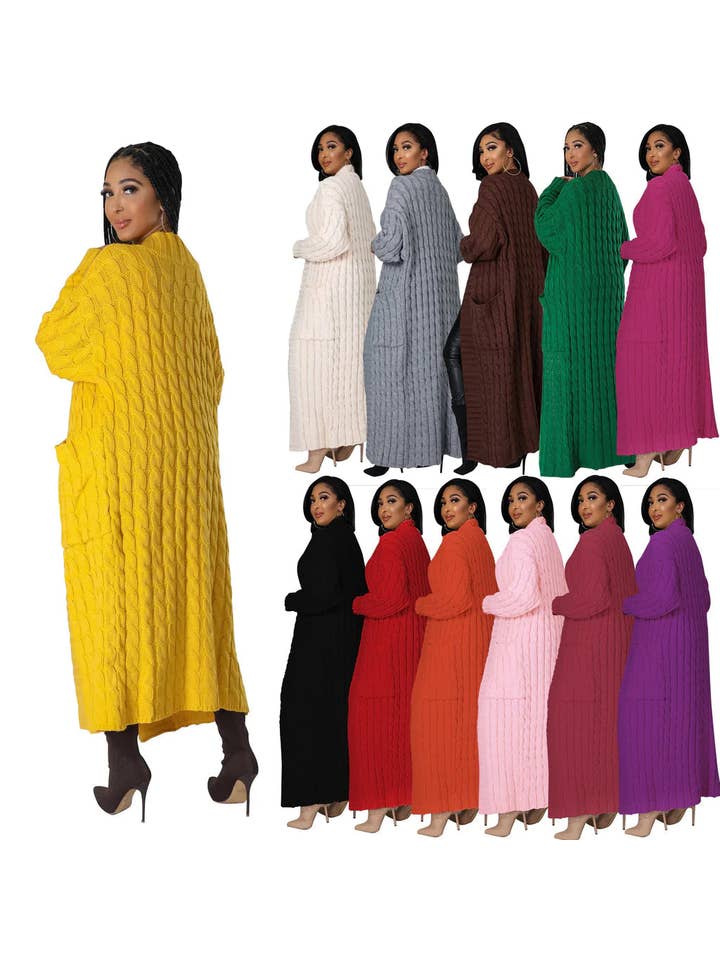 MB Fashion Wholesale - Wholesale Cardigan - Women's - MB FASHION Cable-Knit Long Cardigan with Pockets 073AT6