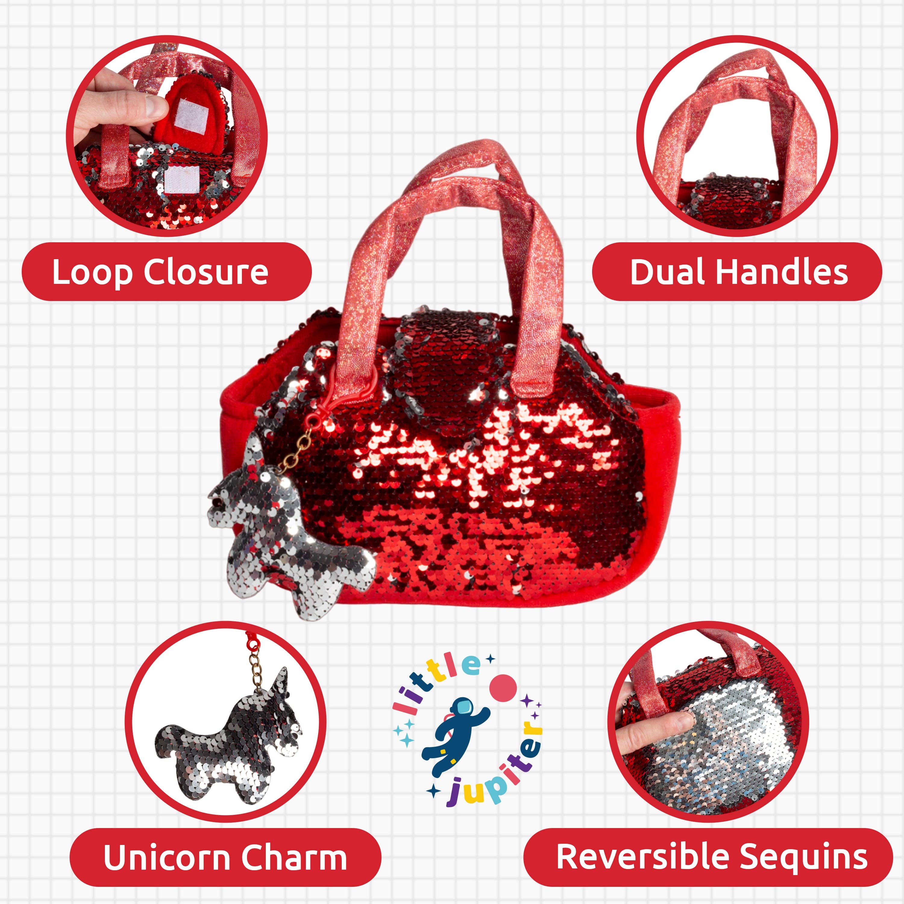 AYK Brand – wholesale Stuffed/plush toy – Kids & baby – Little Jupiter Pet Plush Set with Bag - White/Red Unicorn2