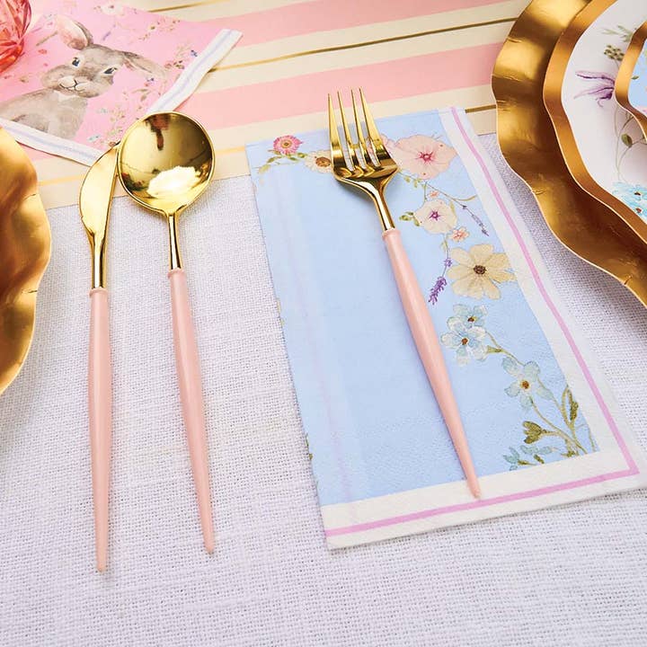 Sophistiplate - Wholesale Assorted Cutlery Set - Blush & Gold Bella Assorted Plastic Cutlery/36pc, Service for 12