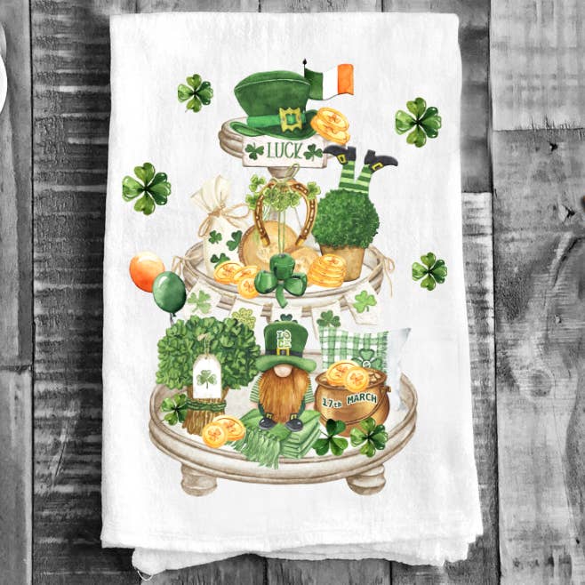 St Patricks Day 3 Tier Tray Cotton Flour Sack Tea Towel for wholesale by Avery Lane Gifts