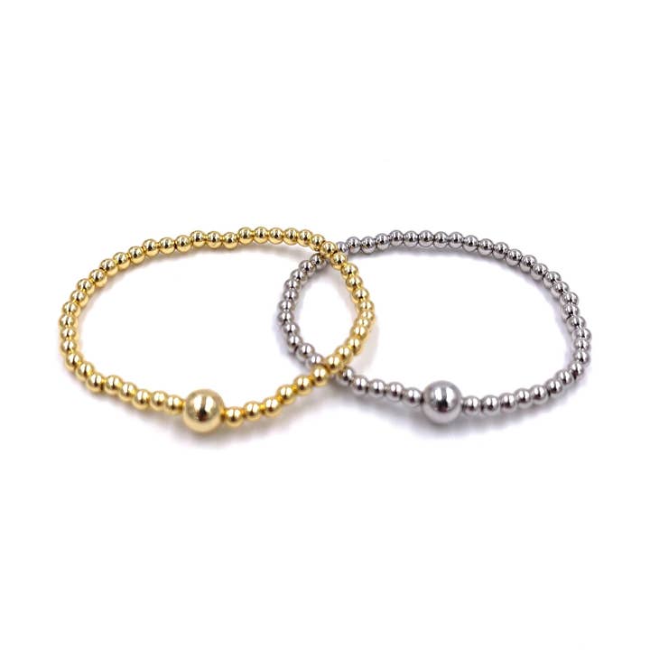 Ashley Gold Stainless Steel Ball Beaded Stretch Bracelet for wholesale by Ashley Gold