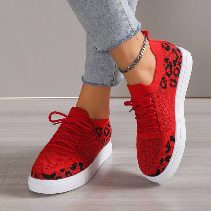 Beyond Apparel - Wholesale Lifestyle Sneakers - Women's - Lace-Up Leopard Flat Sneakers8