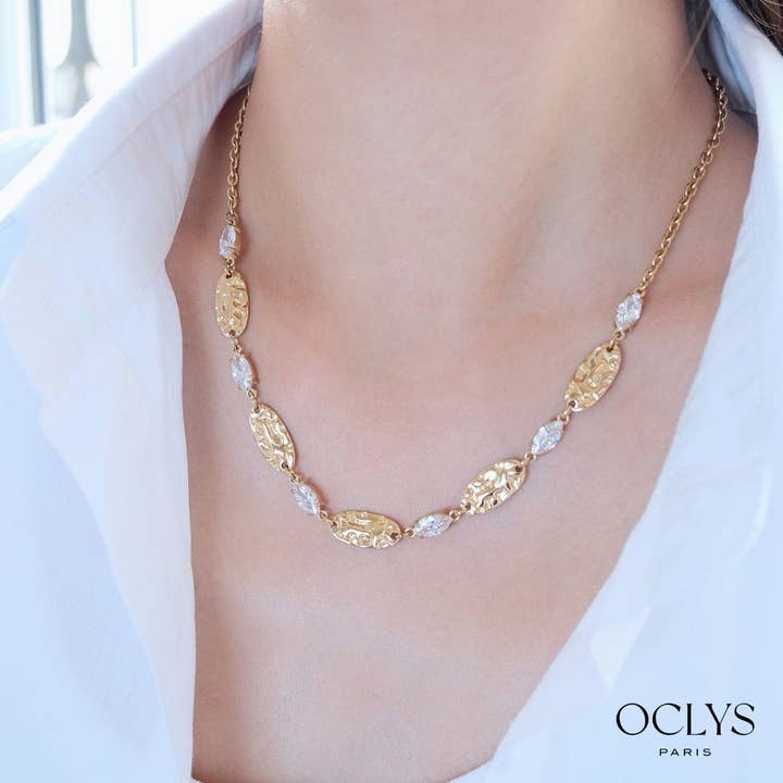 Tuma stainless steel rhinestone chain necklace for wholesale by Oclys