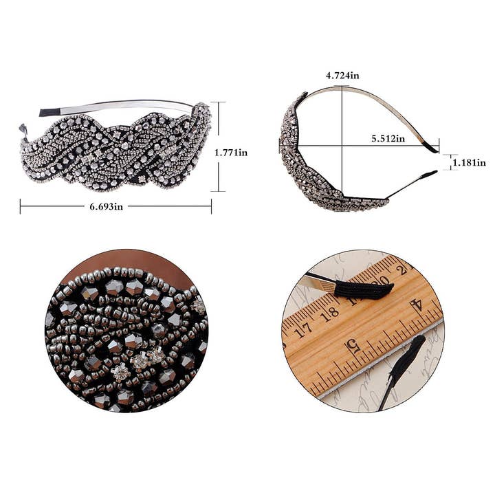 AK Brand - Wholesale Fashion Headband - Women's - Beaded Headband Gun Flapper Hairband Grey4