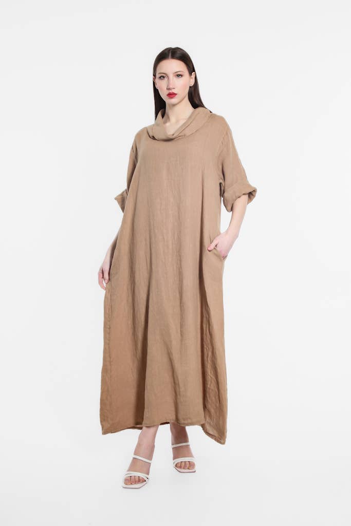 TINA Stephens Italy/Tees By Tina – wholesale Dress – Women's – Mara Cowl Neck Linen Maxi Dress (DQ103)7