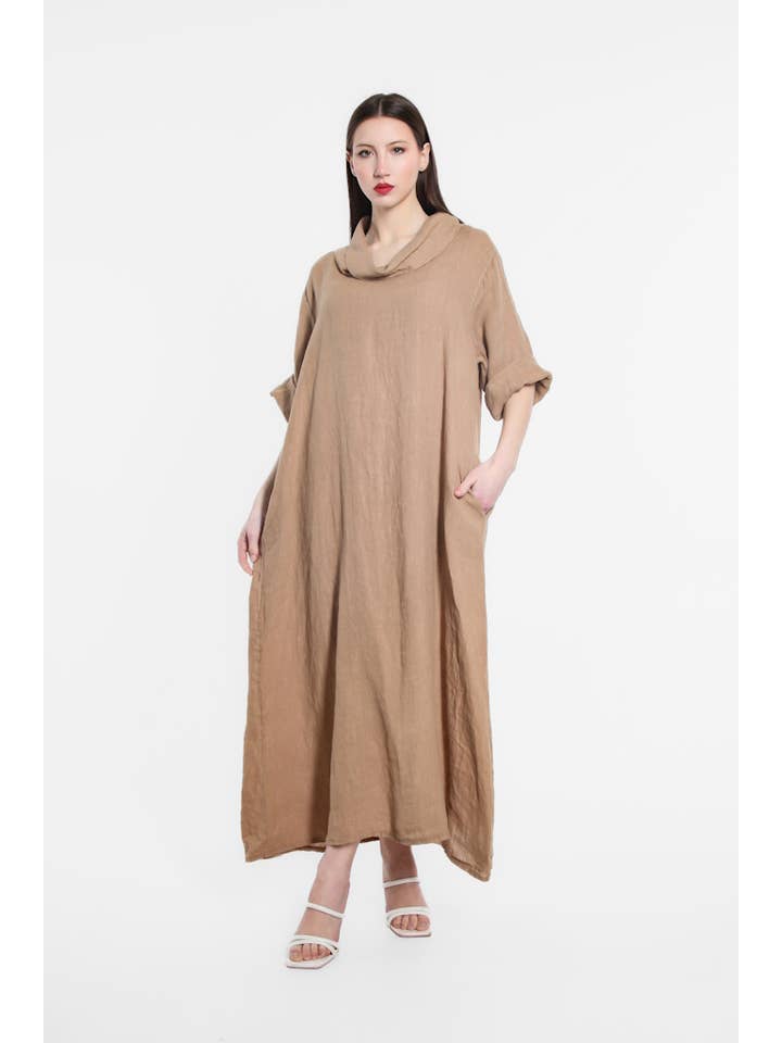 TINA Stephens Italy/Tees By Tina – wholesale Dress – Women's – Mara Cowl Neck Linen Maxi Dress (DQ103)7