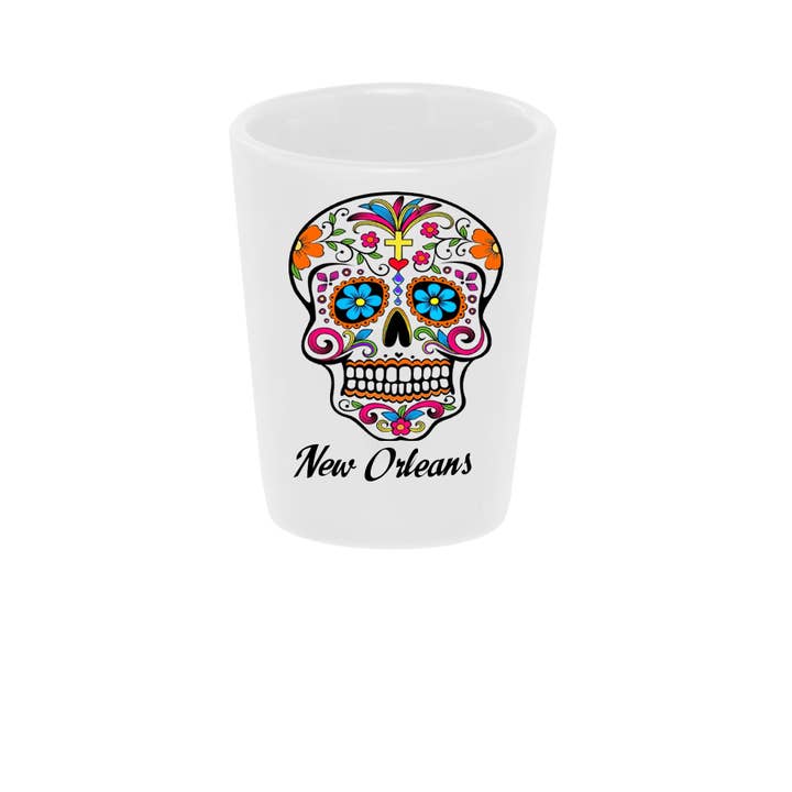 Bronze Baboon - Venta al por mayor Vaso de chupito - Vaso de chupito Sugar Skull 1.5 oz Día de los Muertos5