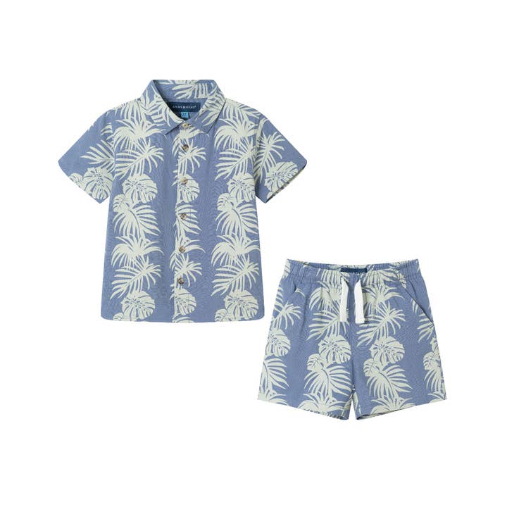 Kids (2-8) 2-Piece Stripe Palm Buttondown Set | Blue for wholesale by Andy & Evan