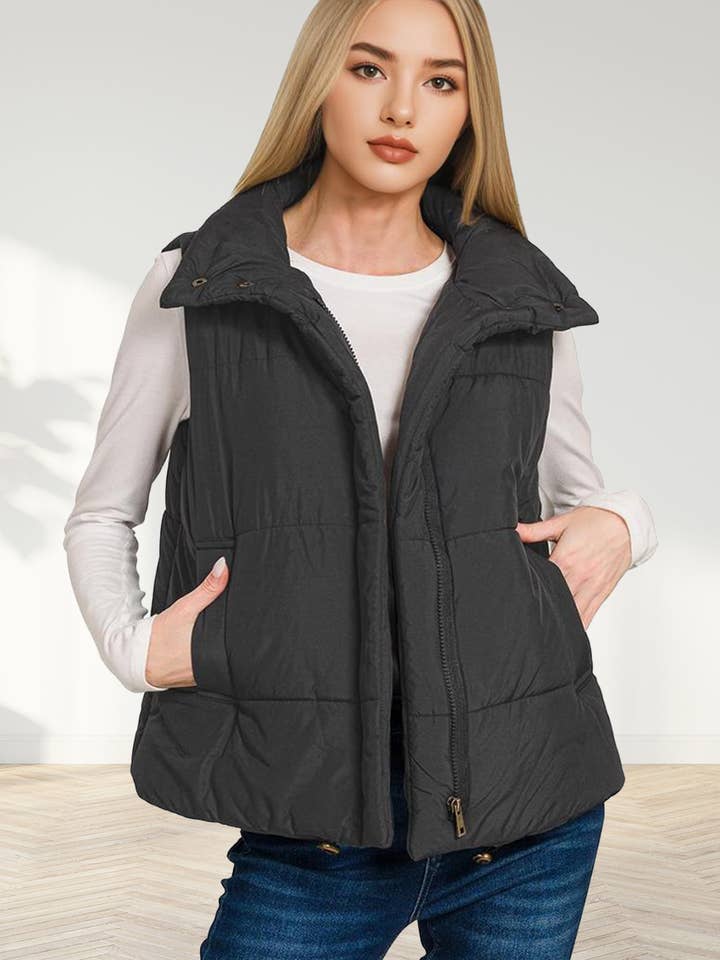 ..1028 Hög Hals Puffer Väst med Justerbar fåll SI-28160 för wholesale av 42POPS
