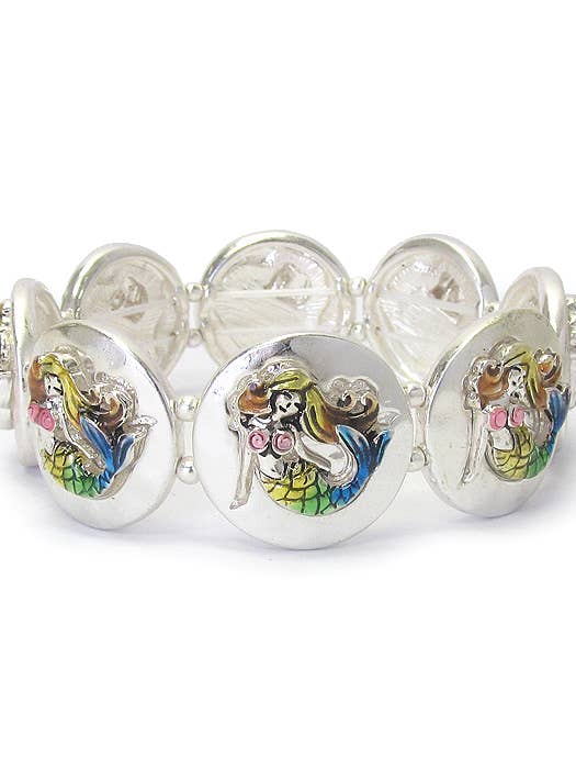 ( Q560 ) SEALIFE THEME STRETCH BRACELET - MERMAID for wholesale by Jewelry Max