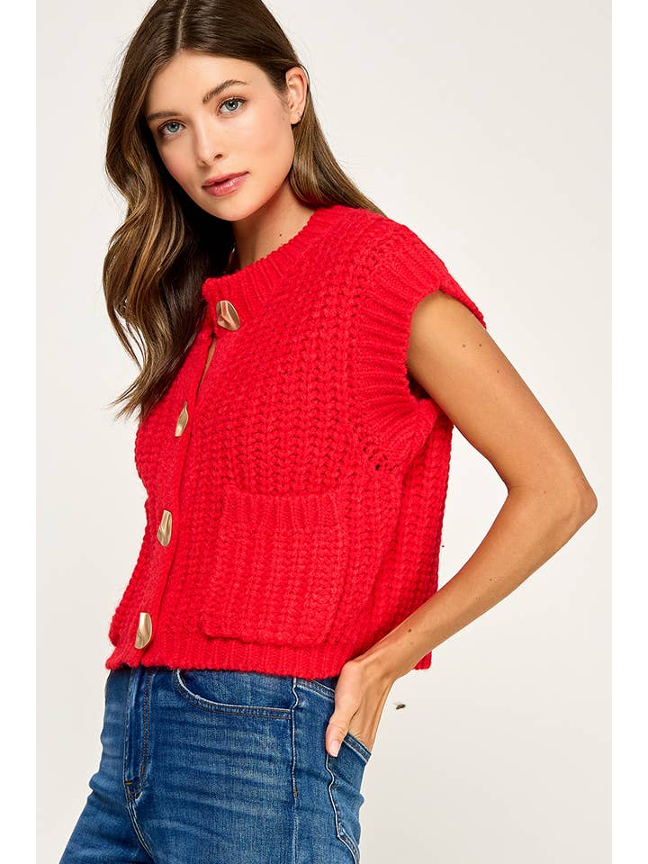 Miss Love - Wholesale Sweater Vest - Women's - CHUNKY KNIT BUTTON-FRONT VEST TOP13